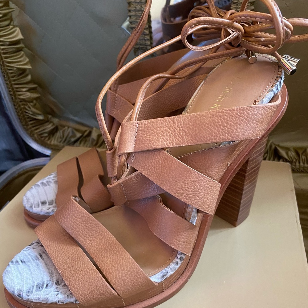 Calvin Klein lace up platform chunky heels
